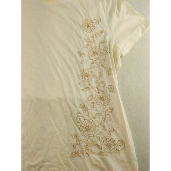 Womens Eddie Bauer T Shirt Embroidered Flowering Vine White Size L - Picture 3 of 12